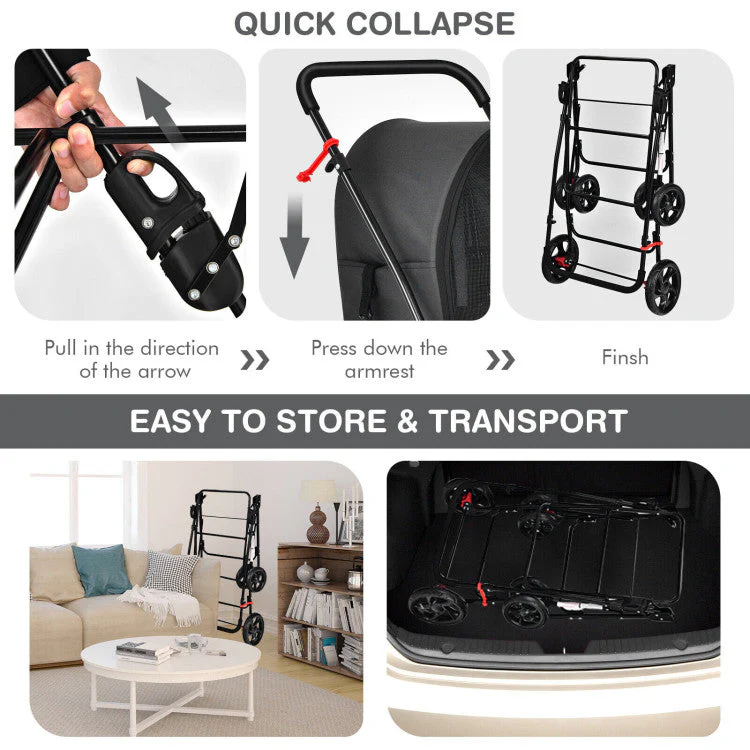 4-in-1 Double Pet Stroller with Detachable Carrier and Travel Carriage - Image 10