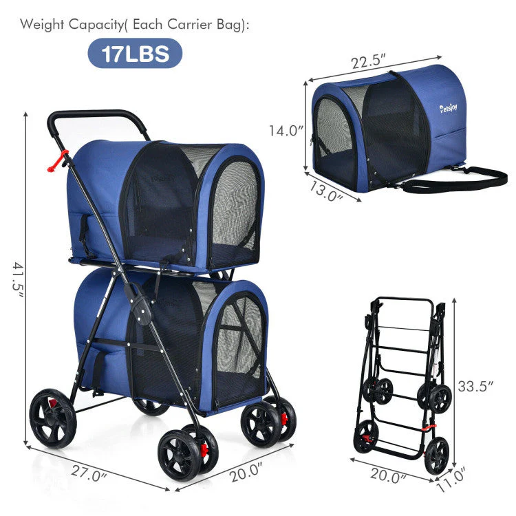 4-in-1 Double Pet Stroller with Detachable Carrier and Travel Carriage - Image 18