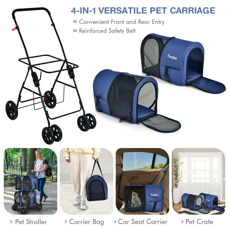 4-in-1 Double Pet Stroller with Detachable Carrier and Travel Carriage - Image 19