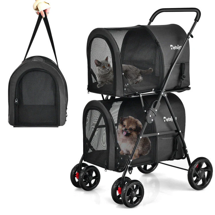 4-in-1 Double Pet Stroller with Detachable Carrier and Travel Carriage - Image 2