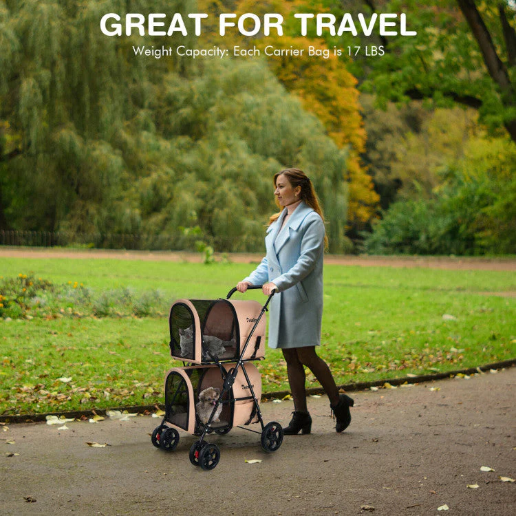 4-in-1 Double Pet Stroller with Detachable Carrier and Travel Carriage - Image 20