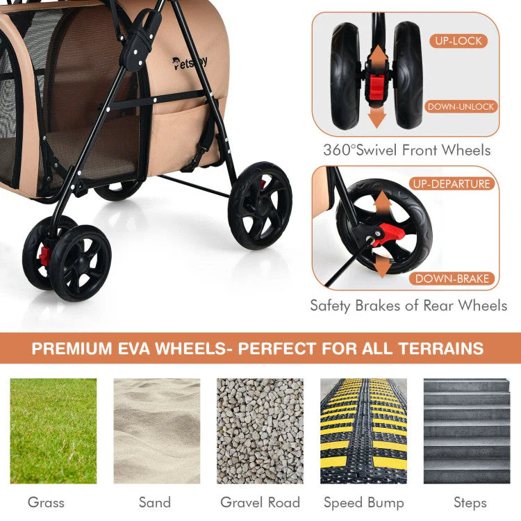 4-in-1 Double Pet Stroller with Detachable Carrier and Travel Carriage - Image 22