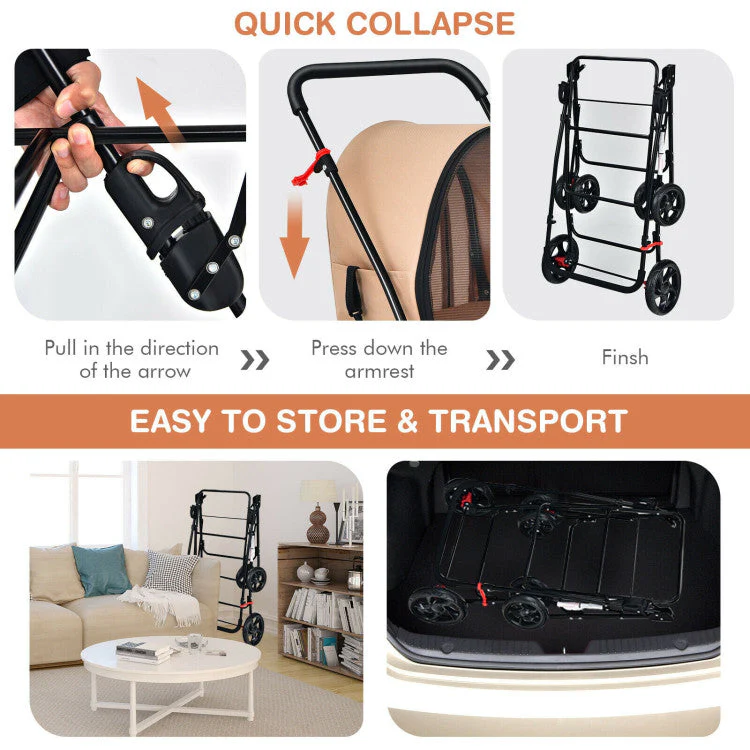 4-in-1 Double Pet Stroller with Detachable Carrier and Travel Carriage - Image 23
