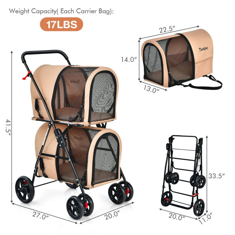 4-in-1 Double Pet Stroller with Detachable Carrier and Travel Carriage - Image 24