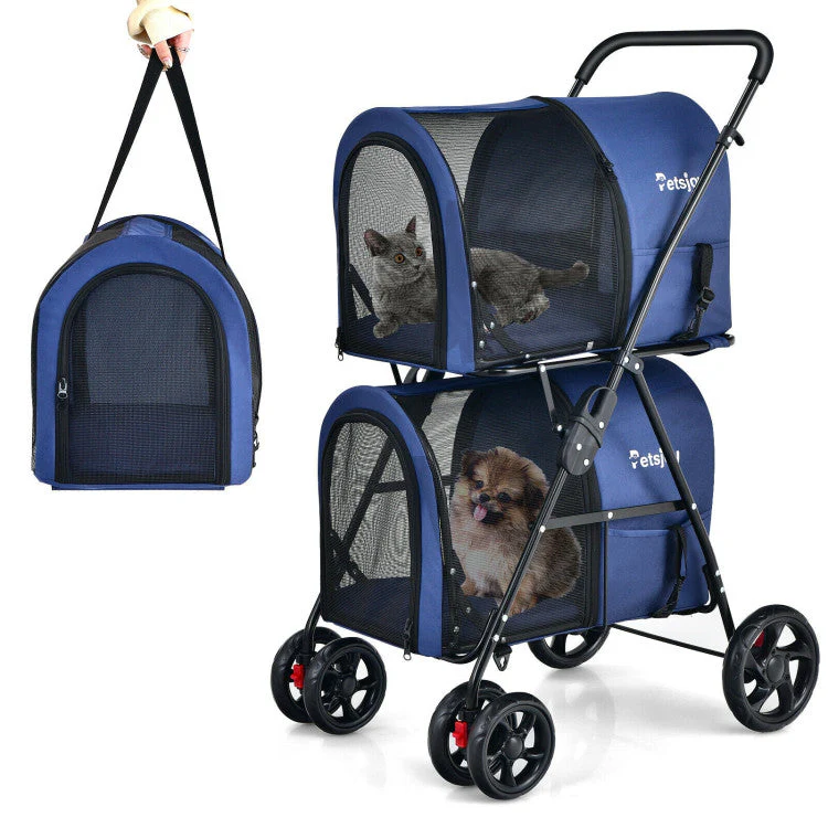 4-in-1 Double Pet Stroller with Detachable Carrier and Travel Carriage - Image 3