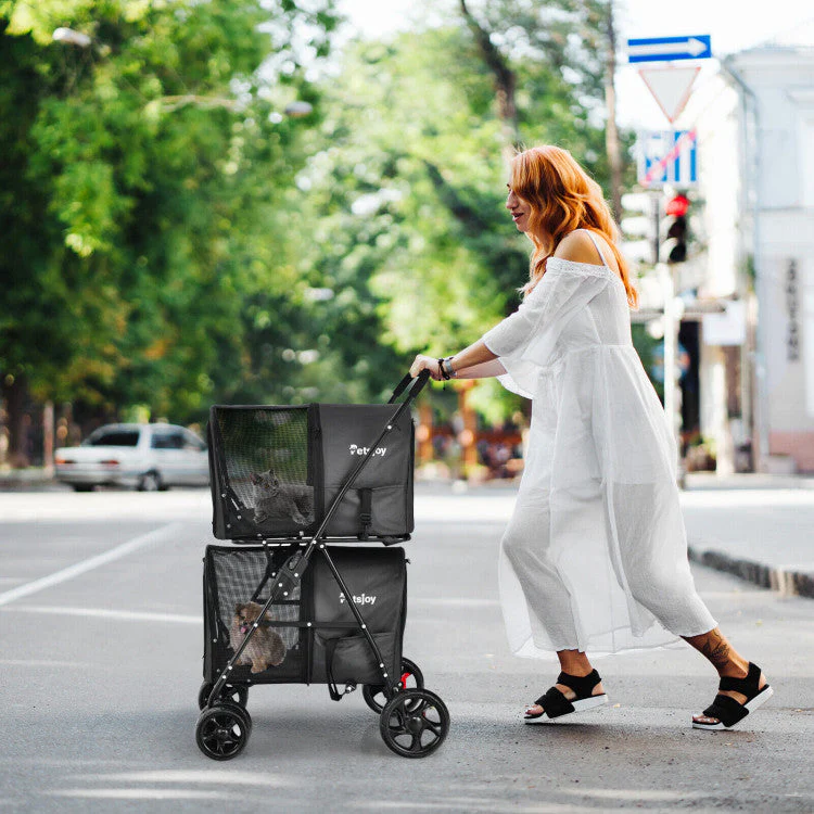 4-in-1 Double Pet Stroller with Detachable Carrier and Travel Carriage - Image 4