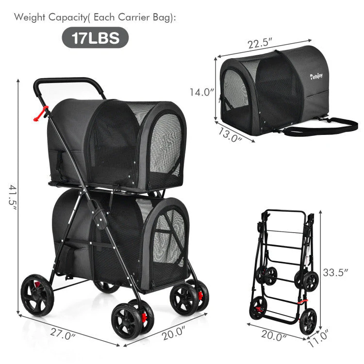 4-in-1 Double Pet Stroller with Detachable Carrier and Travel Carriage - Image 5