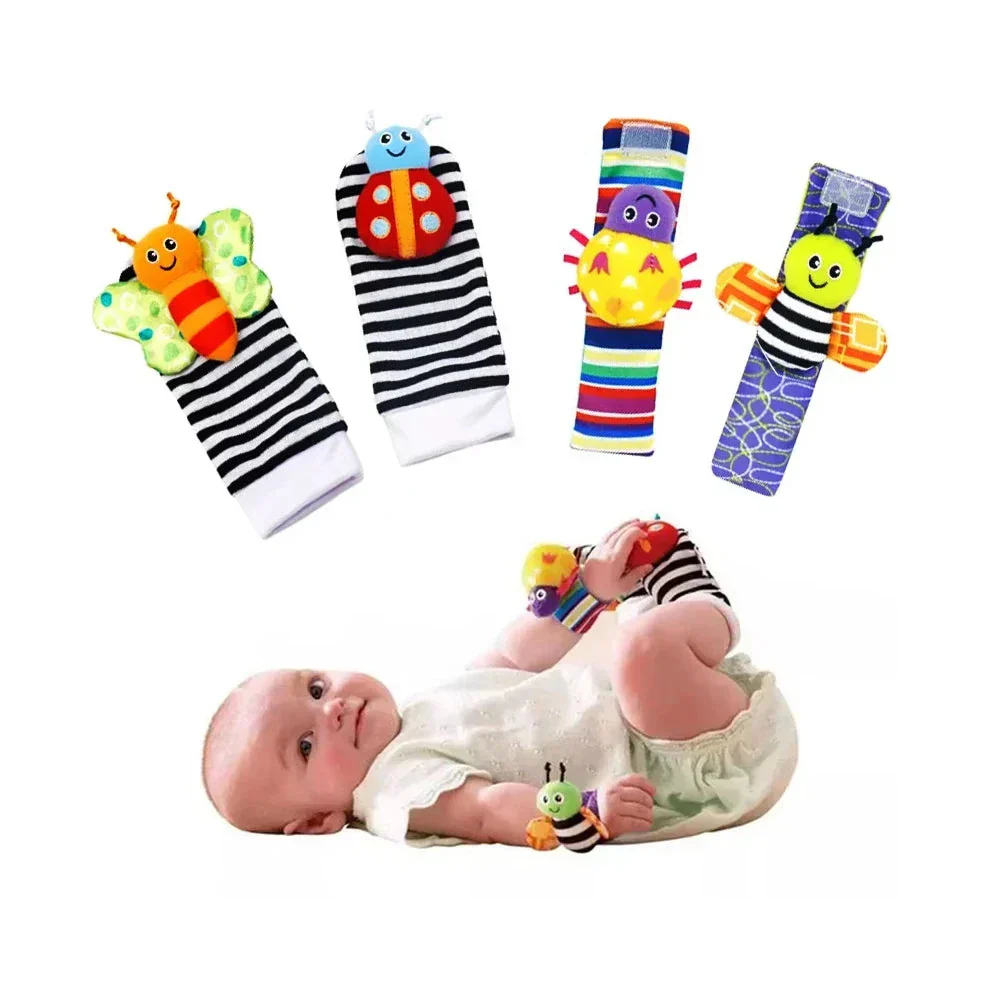 4 PCS Baby Rattle Toy Set Soft Animal Socks & Wrist Straps for Newborns 0–12 Months Educational Plush Toys - Image 2