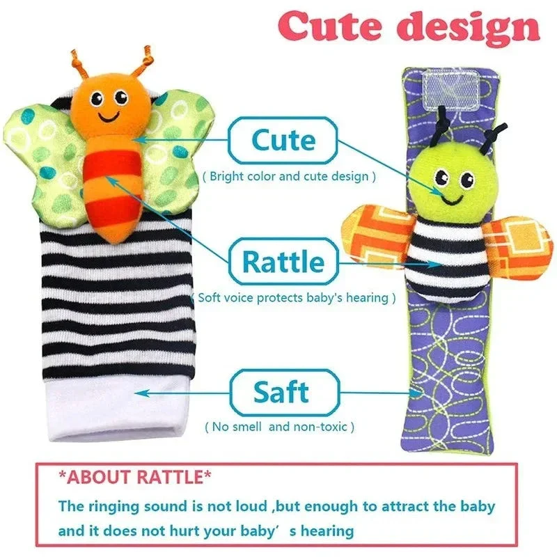 4 PCS Baby Rattle Toy Set Soft Animal Socks & Wrist Straps for Newborns 0–12 Months Educational Plush Toys - Image 3