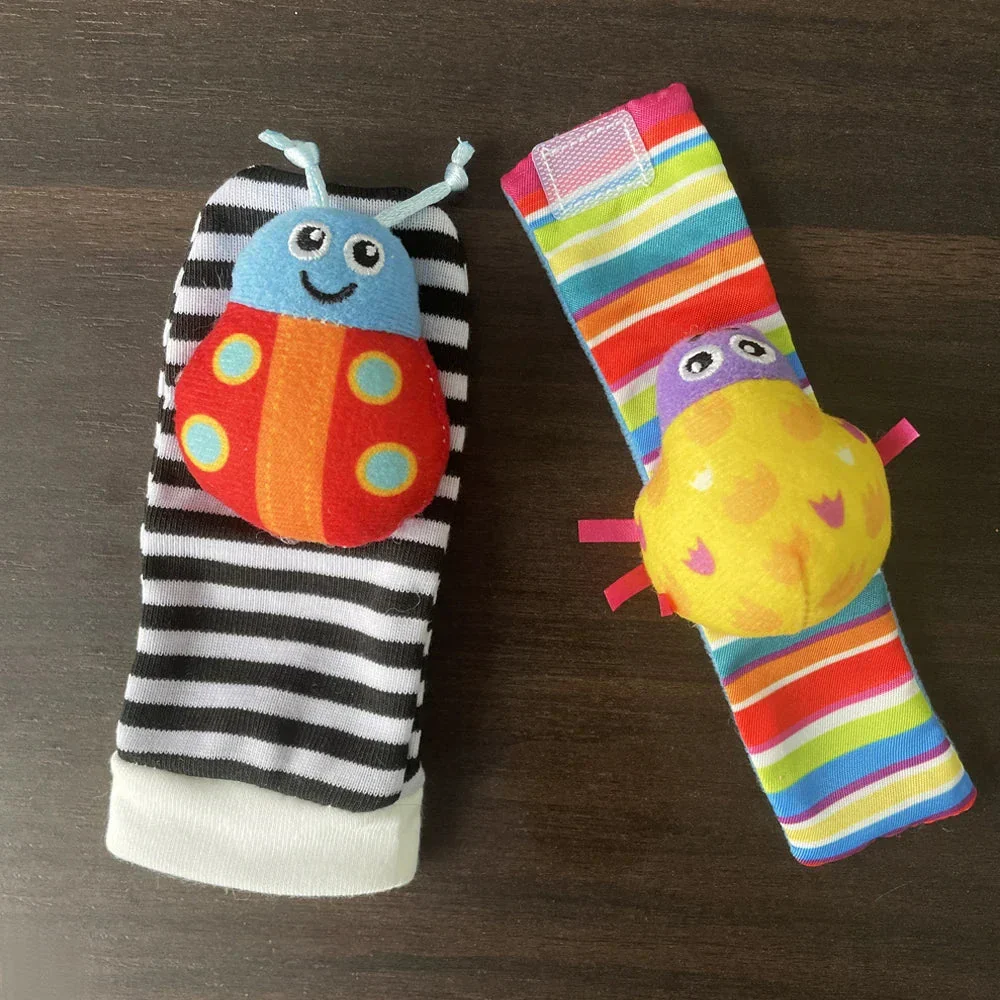 4 PCS Baby Rattle Toy Set Soft Animal Socks & Wrist Straps for Newborns 0–12 Months Educational Plush Toys - Image 6