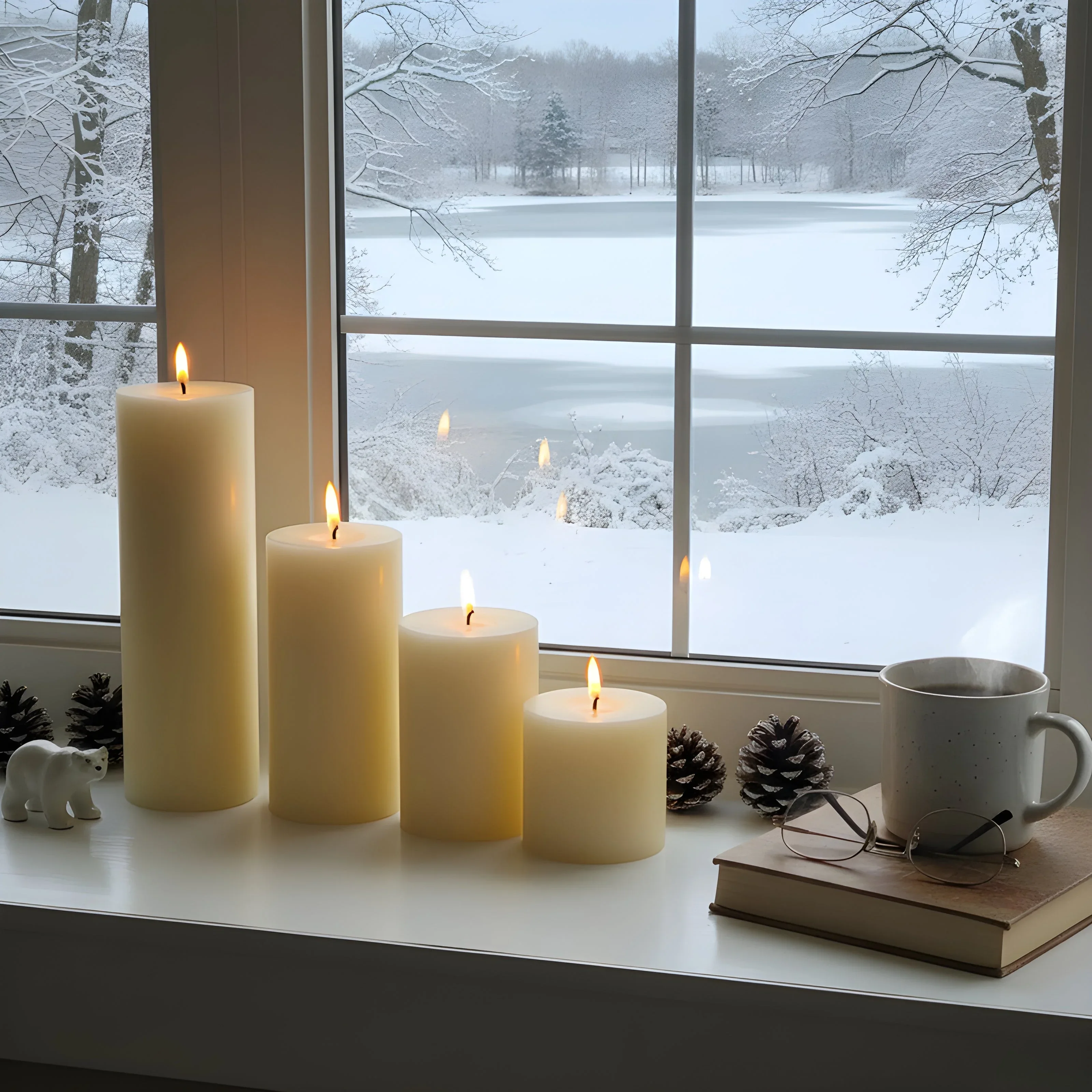 4" White Beeswax Pillar Candle Set - Image 2