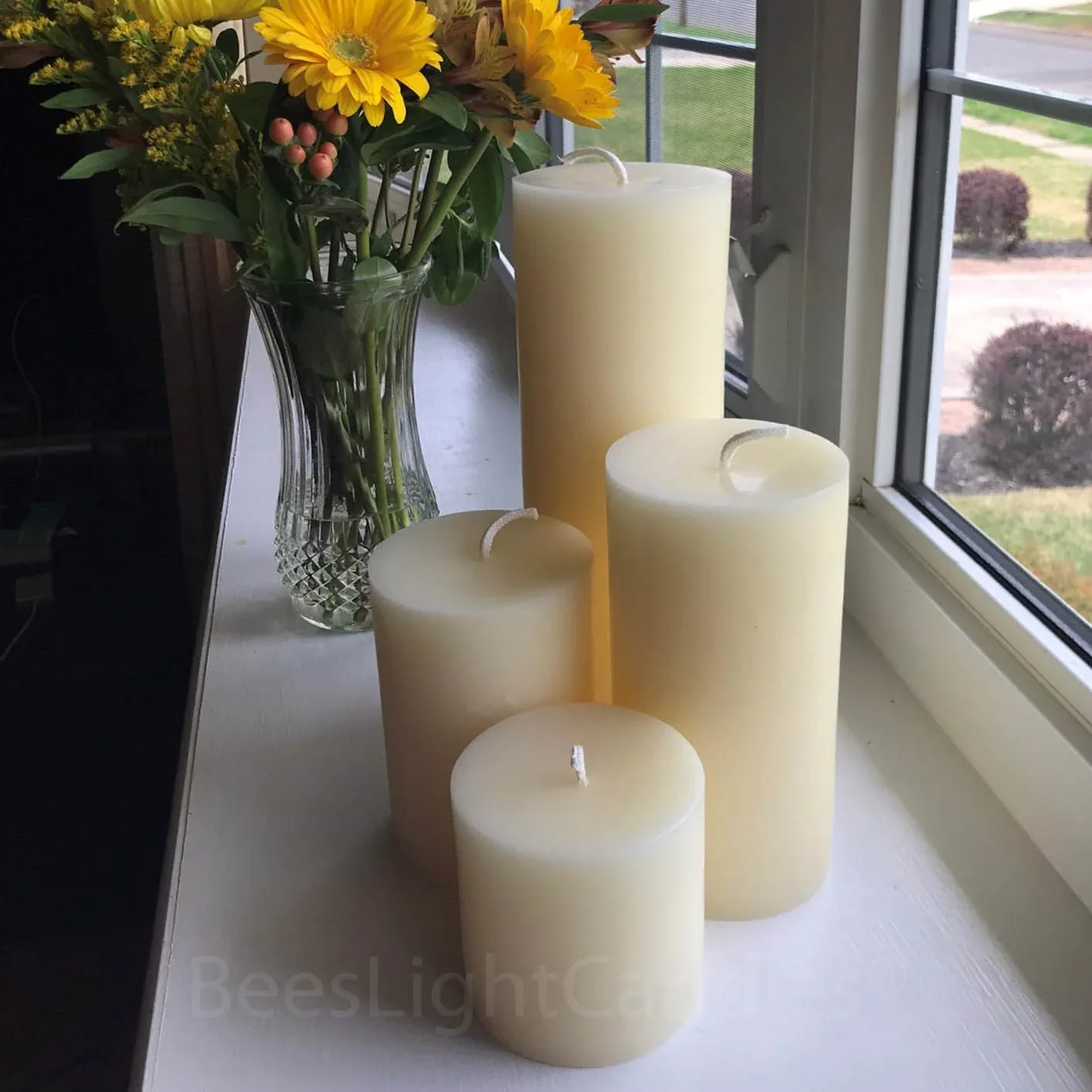 4" White Beeswax Pillar Candle Set - Image 3
