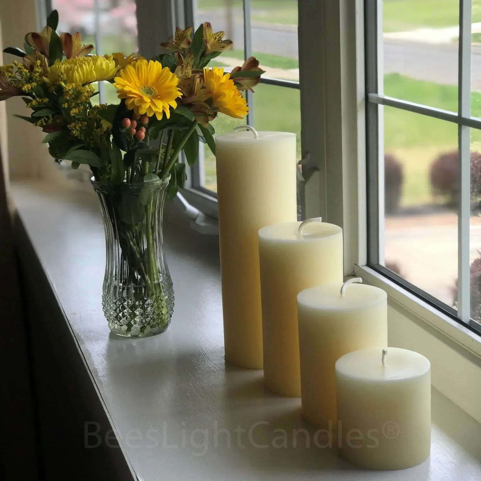 4" White Beeswax Pillar Candle Set - Image 4
