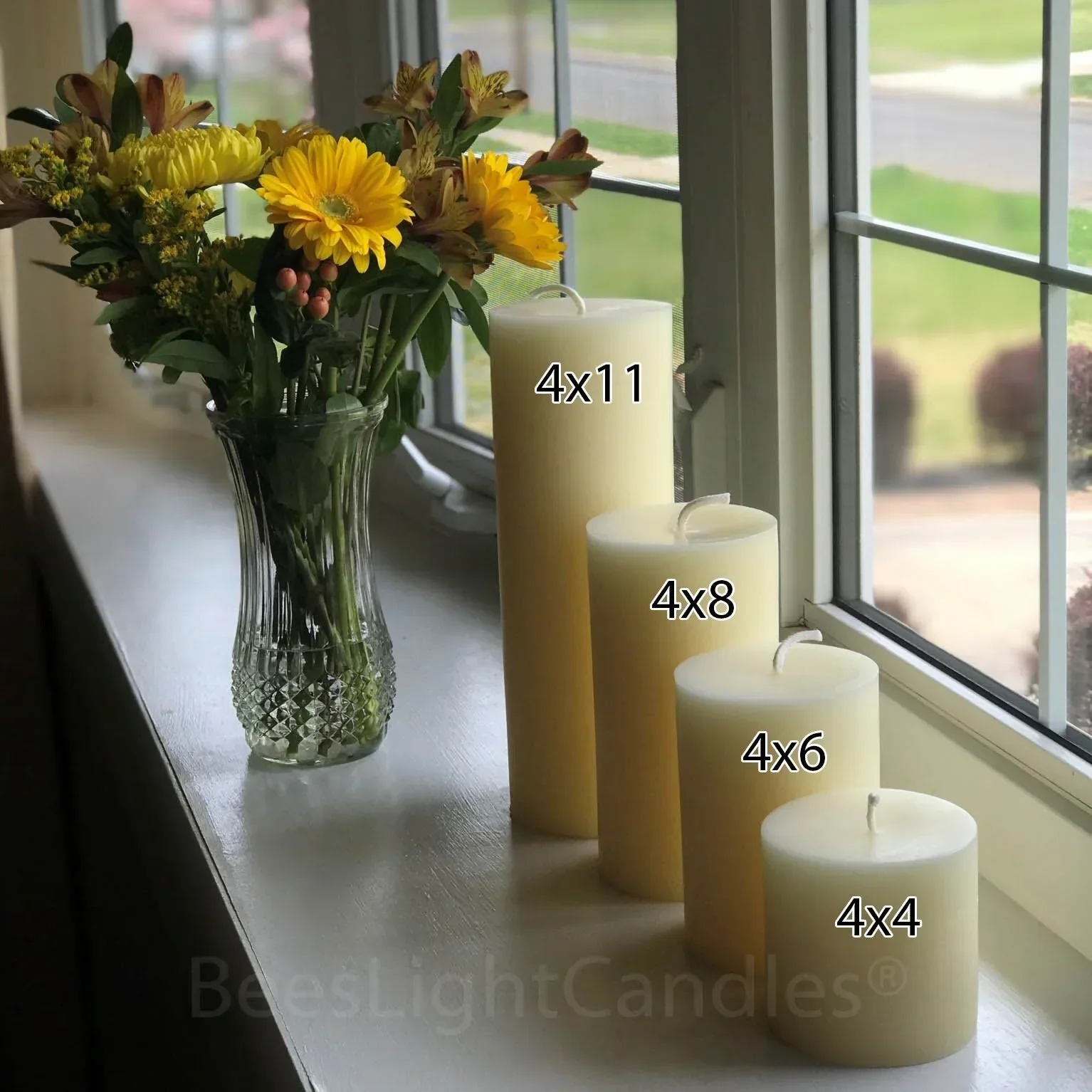 4" White Beeswax Pillar Candle Set - Image 5