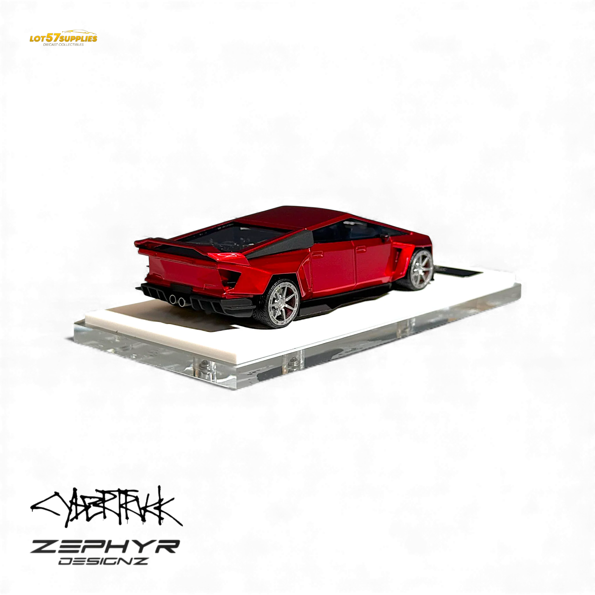404ERROR Tesla Cybertruck Custom Widebody Lowered - Metallic Red 1:64 - Image 3