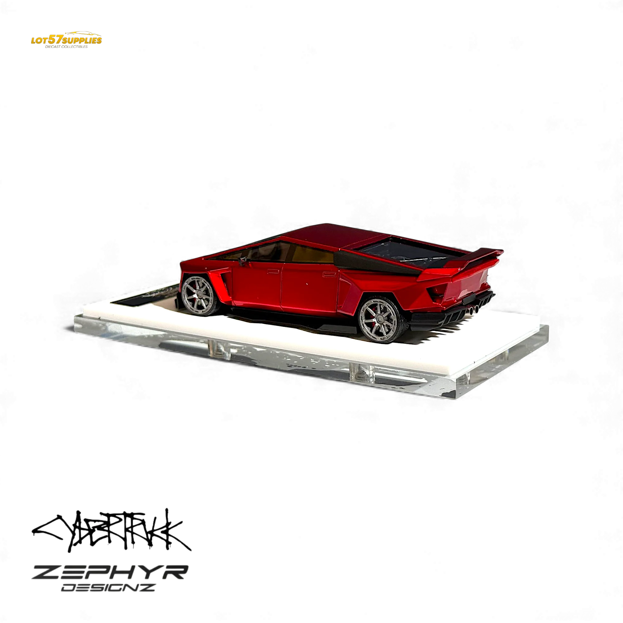 404ERROR Tesla Cybertruck Custom Widebody Lowered - Metallic Red 1:64 - Image 4