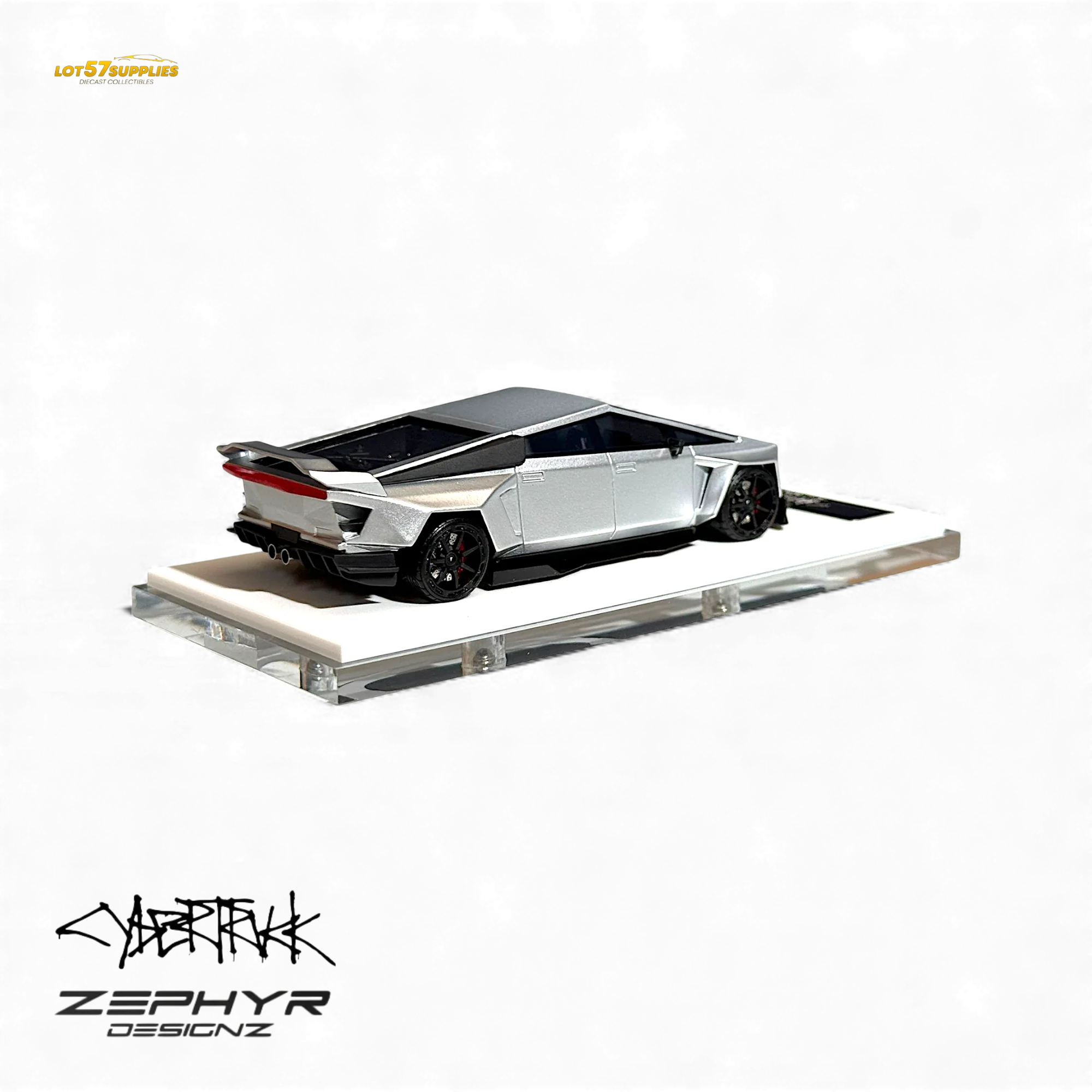 404ERROR Tesla Cybertruck Custom Widebody Lowered - Silver 1:64 - Image 2
