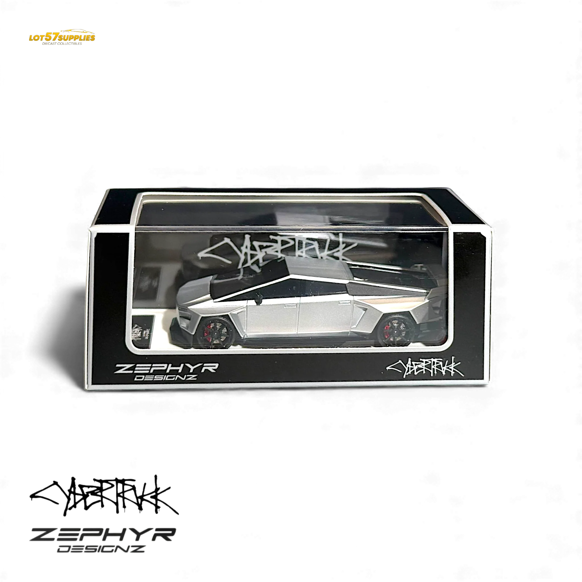 404ERROR Tesla Cybertruck Custom Widebody Lowered - Silver 1:64 - Image 3