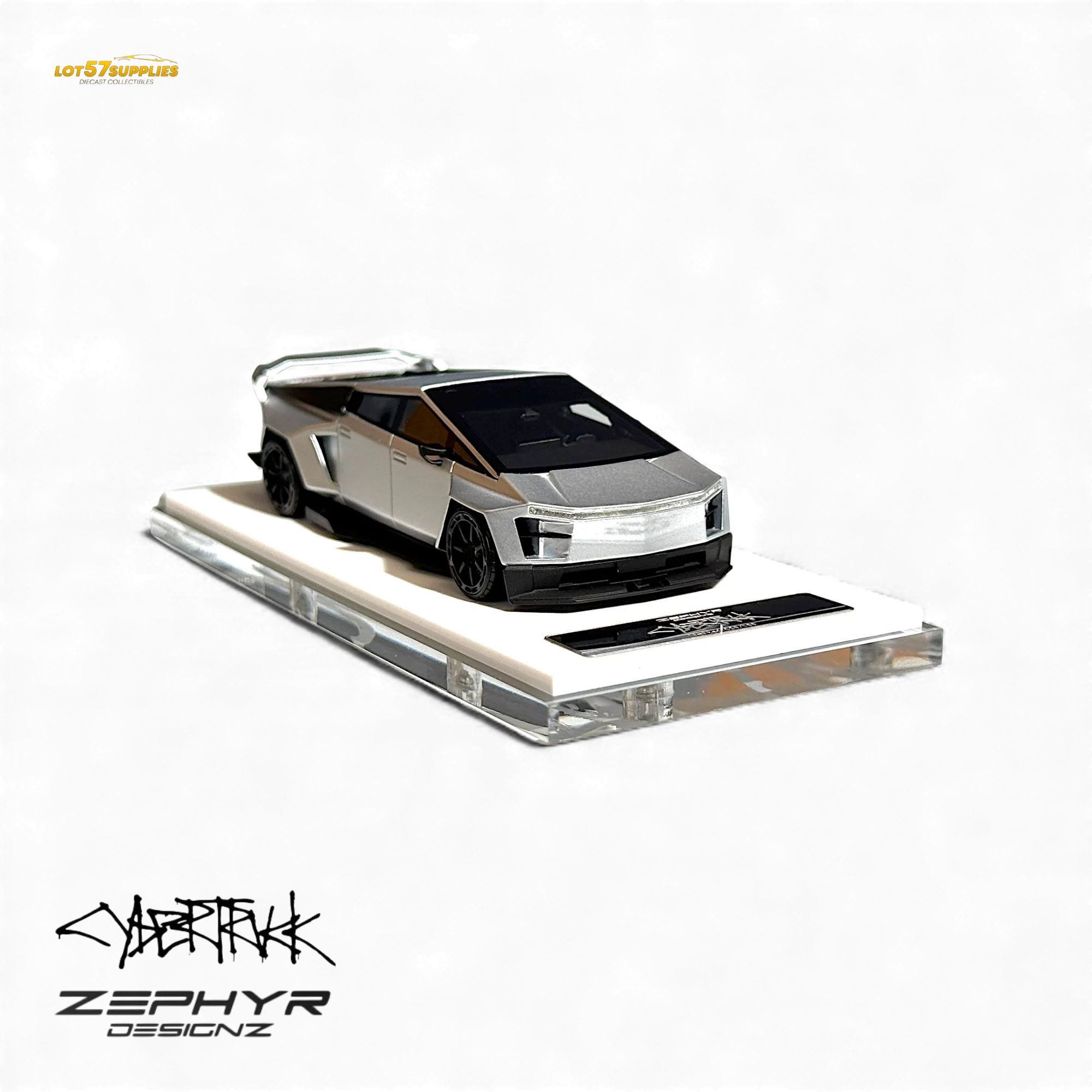 404ERROR Tesla Cybertruck Custom Widebody Lowered - Silver 1:64 - Image 4