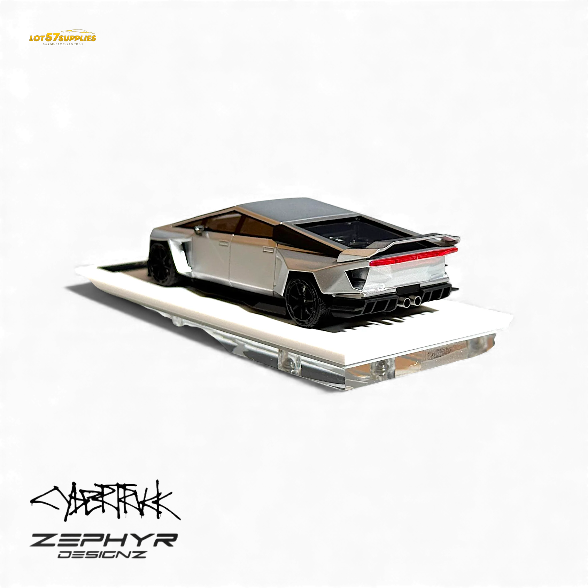 404ERROR Tesla Cybertruck Custom Widebody Lowered - Silver 1:64 - Image 5