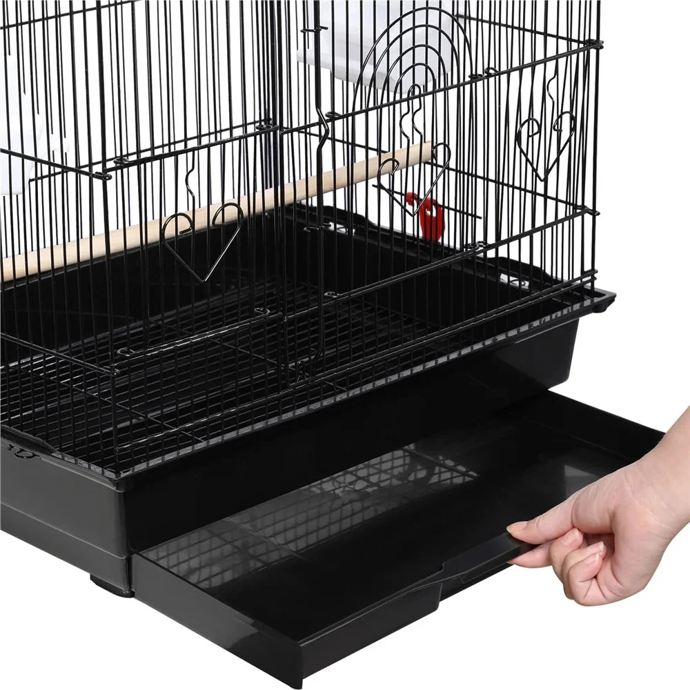 41''H Open Top Metal Birdcage with Slide-Out Tray and Feeders, Black - Image 4