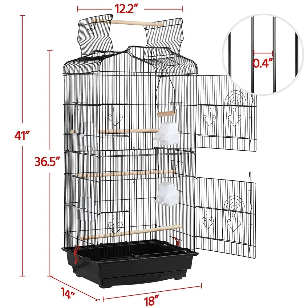 41''H Open Top Metal Birdcage with Slide-Out Tray and Feeders, Black - Image 7