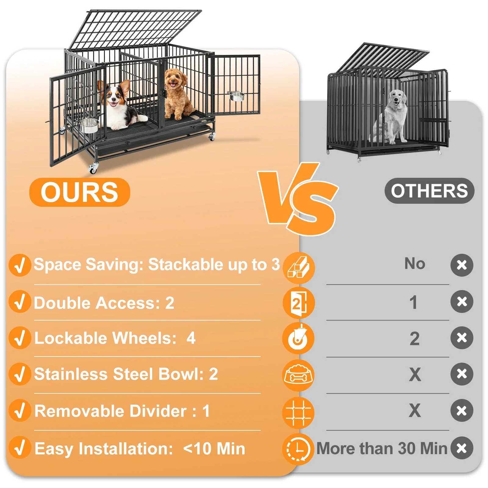 43" Three-Tier Foldable Dog Crate 43TTS - Image 7
