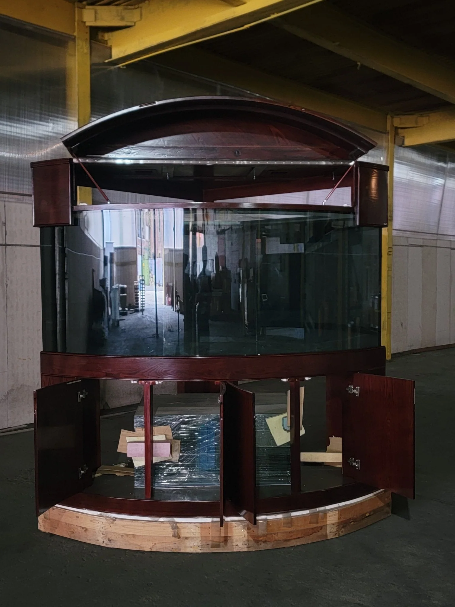 440g Corner 1/4 Cylinder Glass Aquarium Set in Walnut Wood Furniture - Image 2