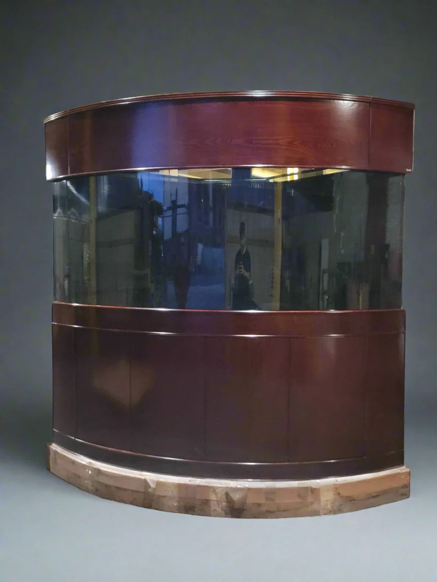 440g Corner 1/4 Cylinder Glass Aquarium Set in Walnut Wood Furniture - Image 4