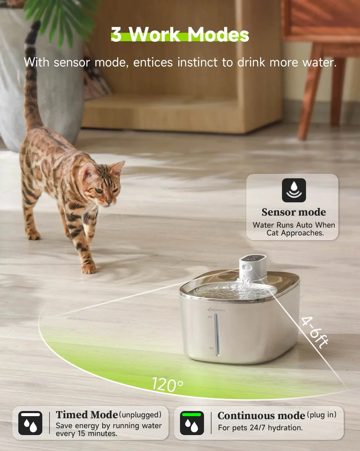 4L Wireless Cat Water Fountain - Auto Sensor Pet Drinking Fountain with Battery | Stainless Steel Cordless Water Dispenser for Dogs & Cats - Image 4
