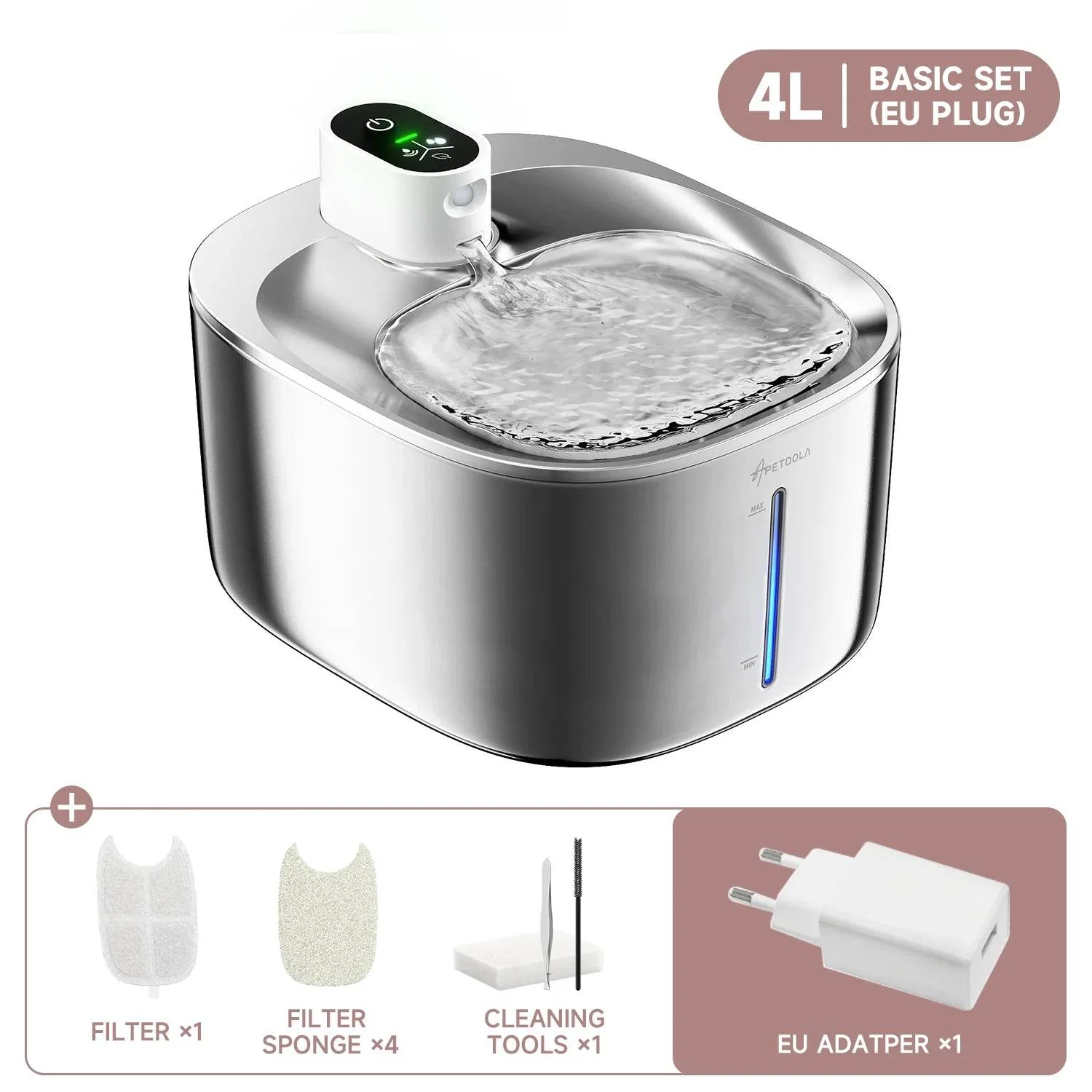 4L Wireless Cat Water Fountain - Auto Sensor Pet Drinking Fountain with Battery | Stainless Steel Cordless Water Dispenser for Dogs & Cats - Image 8