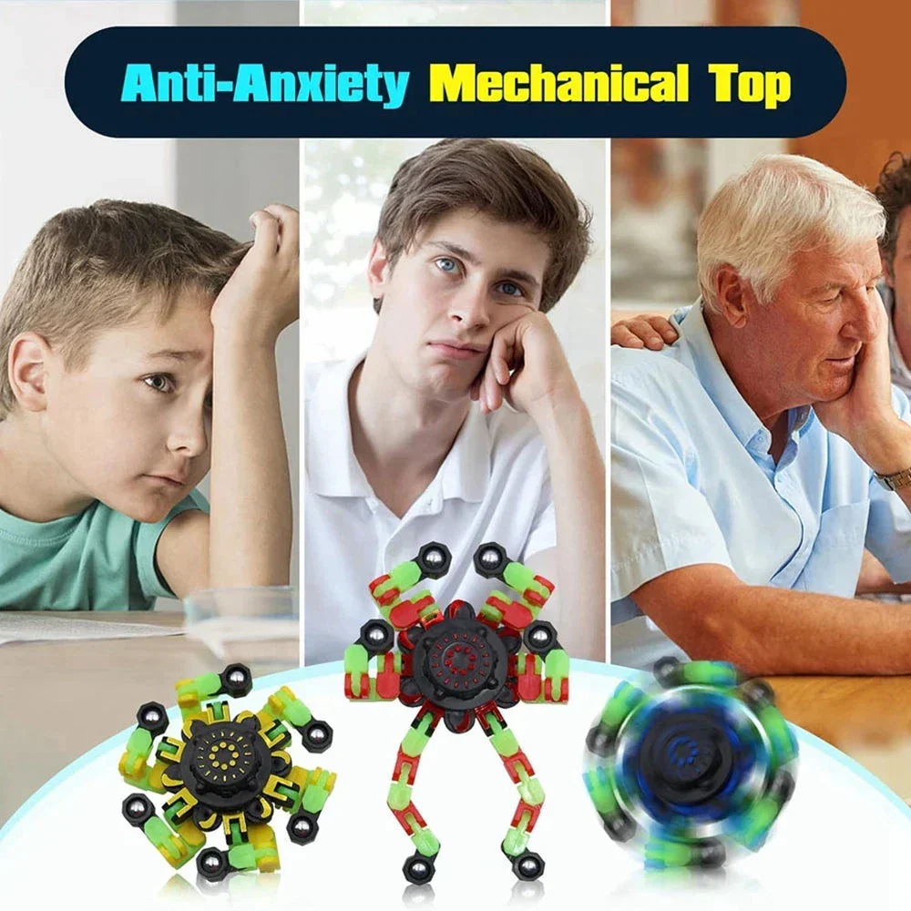 4PCS Glow-in-the-Dark Fidget Spinners – Deformable Robot Sensory Toys for Kids & Adults | Stress Relief Fingertip Gyro Party Favors - Image 2
