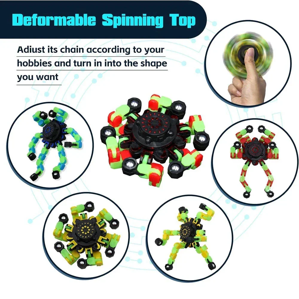 4PCS Glow-in-the-Dark Fidget Spinners – Deformable Robot Sensory Toys for Kids & Adults | Stress Relief Fingertip Gyro Party Favors - Image 3