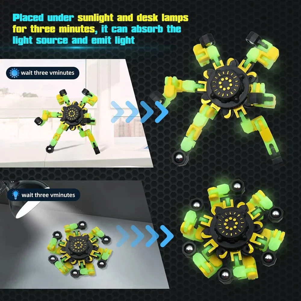 4PCS Glow-in-the-Dark Fidget Spinners – Deformable Robot Sensory Toys for Kids & Adults | Stress Relief Fingertip Gyro Party Favors - Image 4