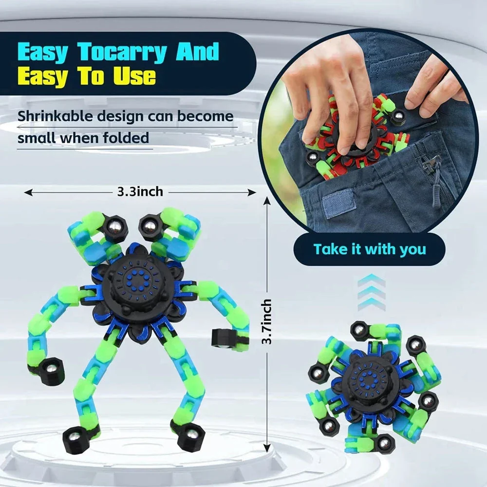 4PCS Glow-in-the-Dark Fidget Spinners – Deformable Robot Sensory Toys for Kids & Adults | Stress Relief Fingertip Gyro Party Favors - Image 6