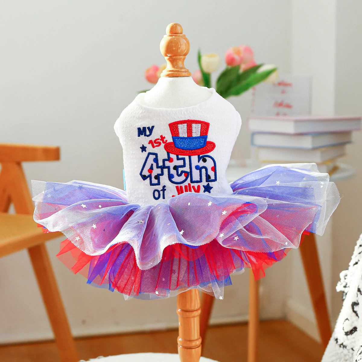 4th of July Dog Dress – Tulle Skirt & Patriotic Print - Image 2