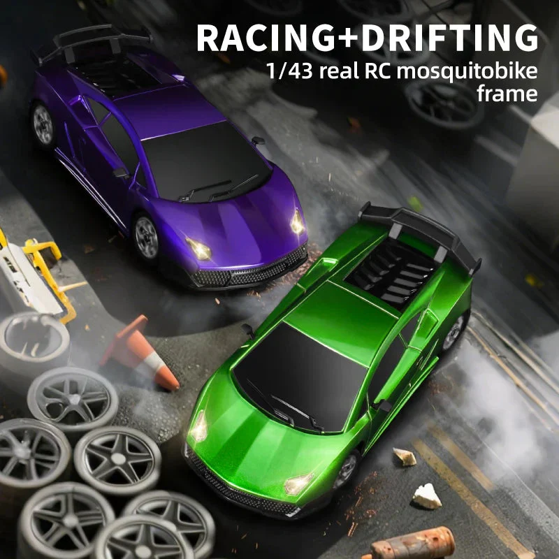 4WD RC Drift Racing Car - 1/43 Mini High-Speed Electric Car with Gyroscope, Realistic Lights, Remote Control Toy for Kids & Adults - Image 2