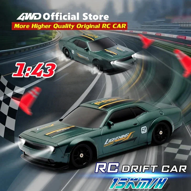 4WD RC Drift Racing Car - 1/43 Mini High-Speed Electric Car with Gyroscope, Realistic Lights, Remote Control Toy for Kids & Adults - Image 3