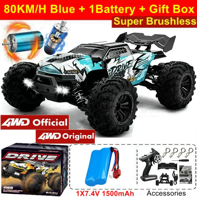 4WD RC Off-Road Car - 1:16 High-Speed Brushless Truck, 50-80KM/H, 4x4 Drift Racing Toy for Kids & Adults - Image 19