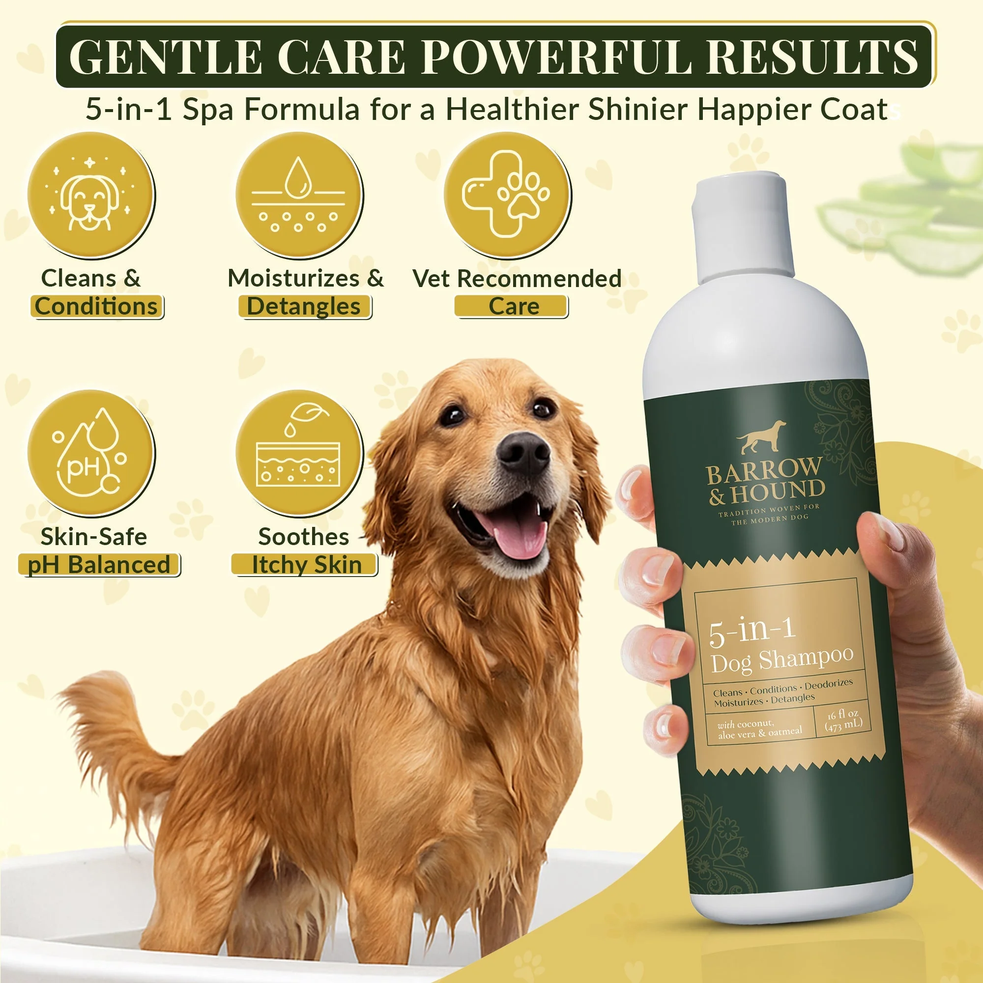 5-in-1 Dog Shampoo – Cleans, Conditions, Deodorizes, Moisturizes & Detangles – with Coconut, Oatmeal & Aloe – for Sensitive Skin – 16 fl oz - Image 5