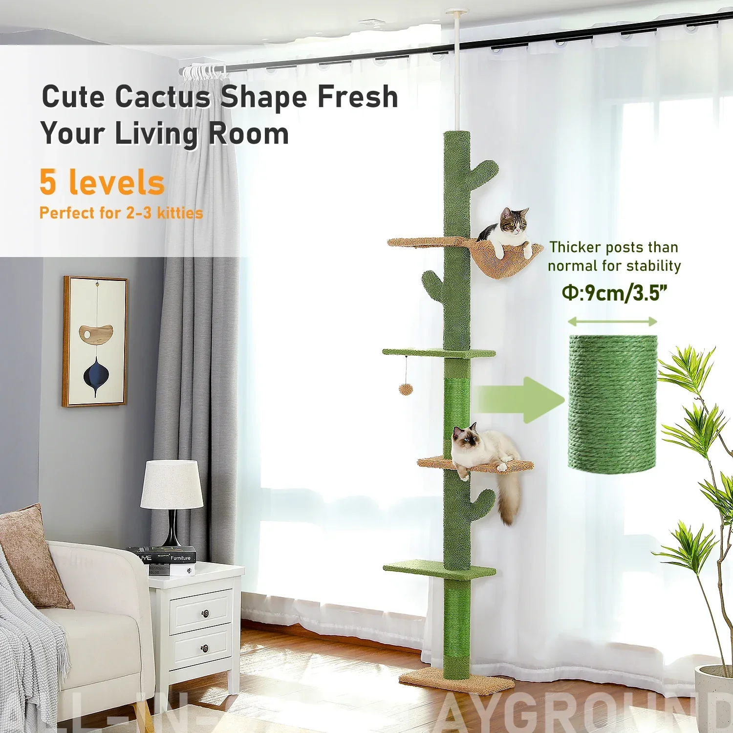 5 Tier Cat Tree Tower with Scratching Posts & Hammock - Image 3