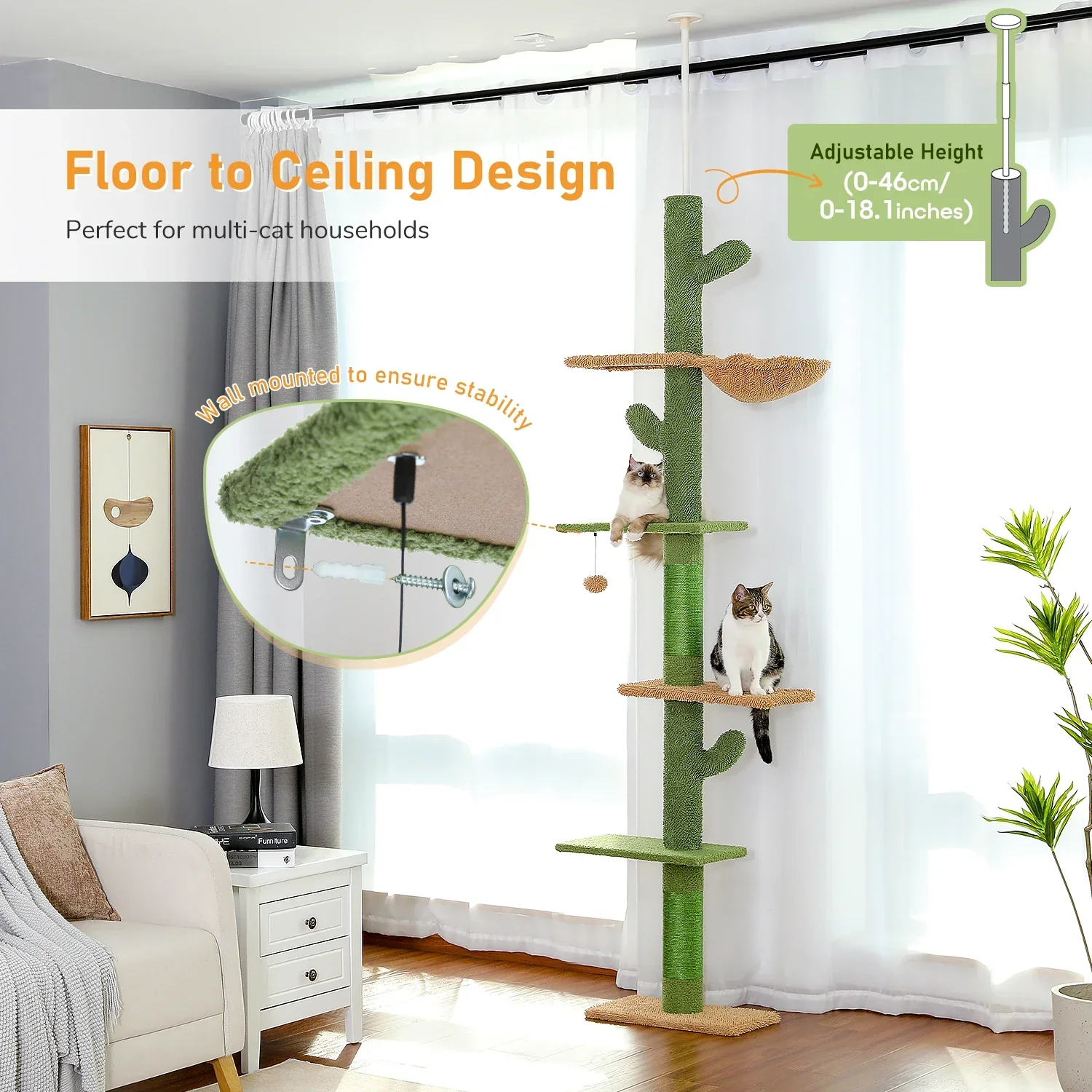 5 Tier Cat Tree Tower with Scratching Posts & Hammock - Image 4