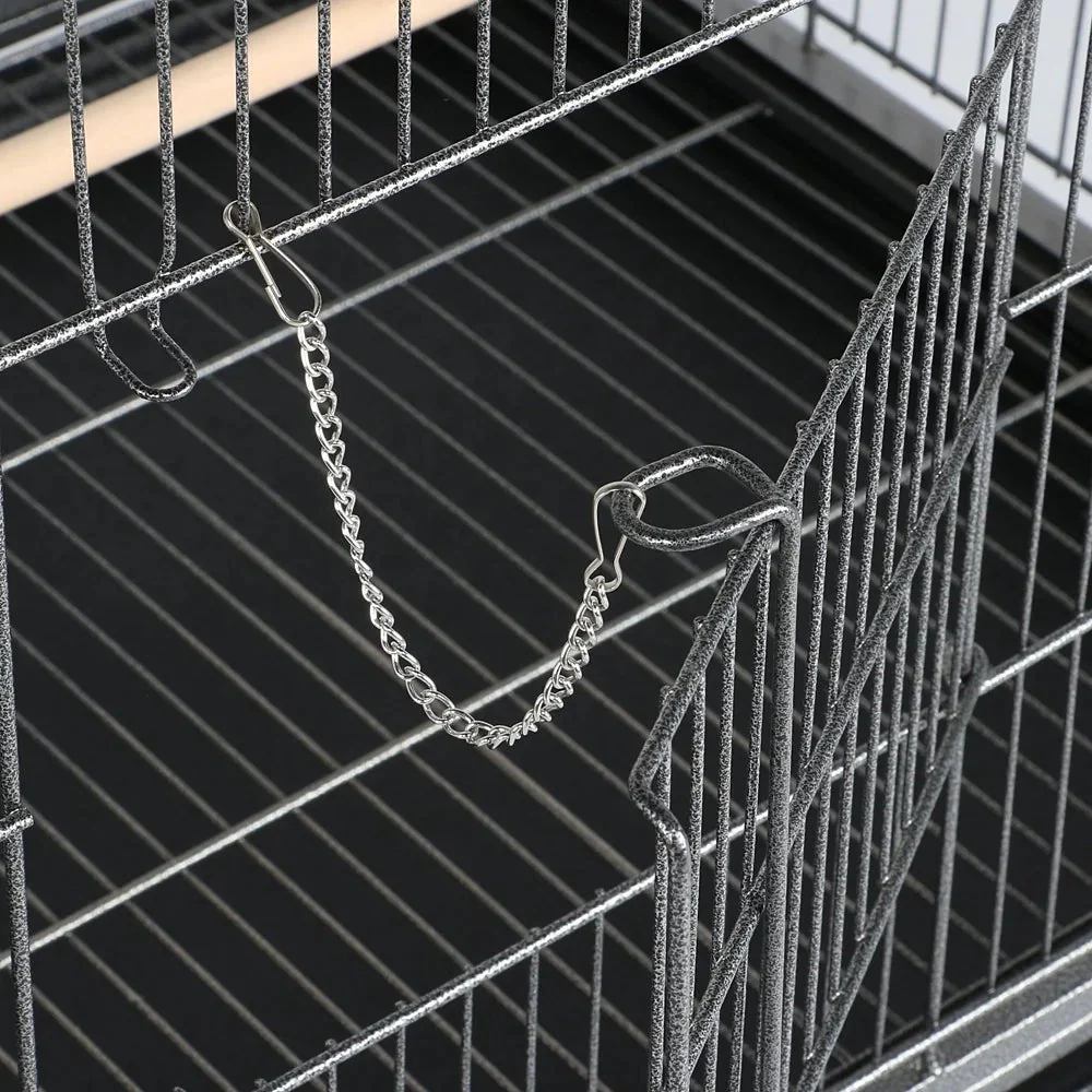 52''H Metal Rolling Bird Cage with 3 Perches & 4 Feeders & Extra Storage Shelf, Black - Image 3