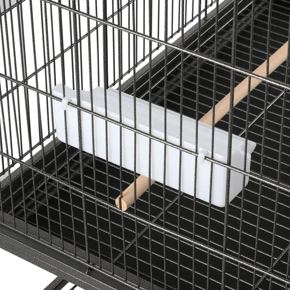 52''H Metal Rolling Bird Cage with 3 Perches & 4 Feeders & Extra Storage Shelf, Black - Image 4