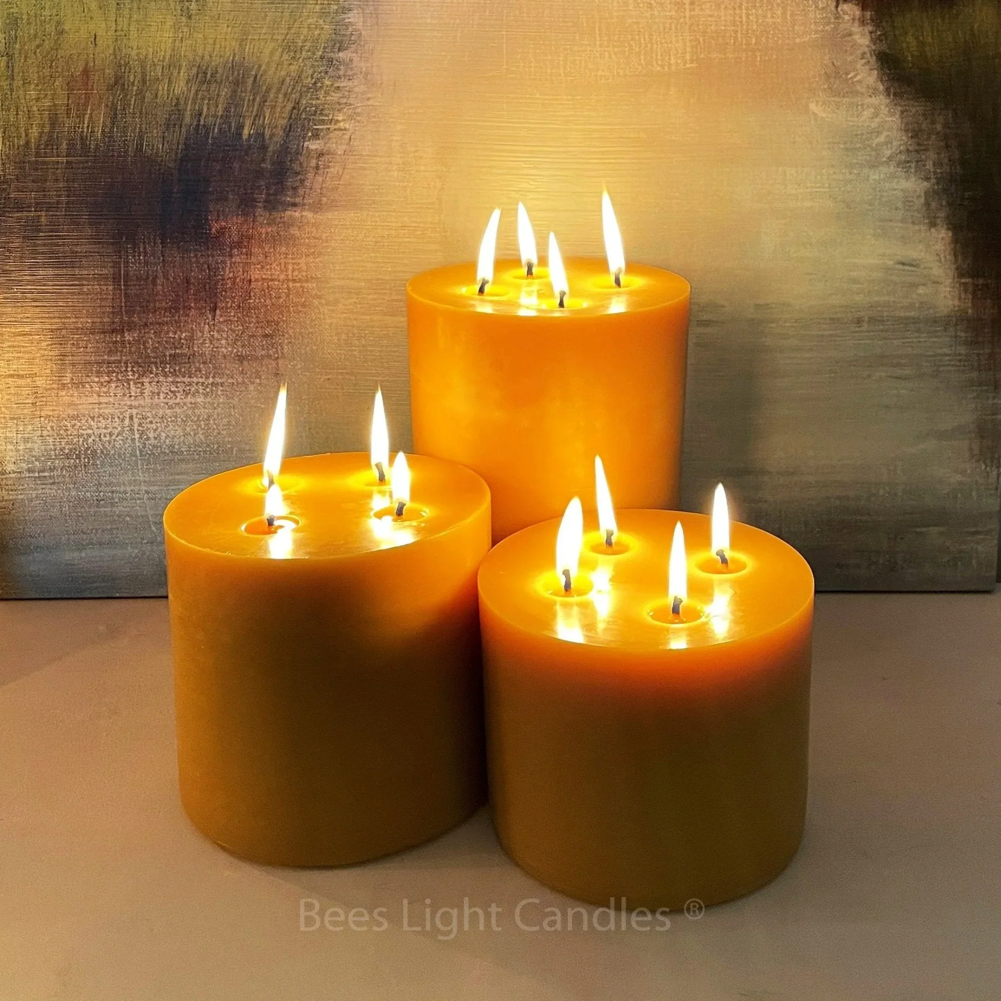 6 Inch Wide Giant Beeswax Pillars | Set of 3 Candles 6x5+6x6+6x9 - Image 2