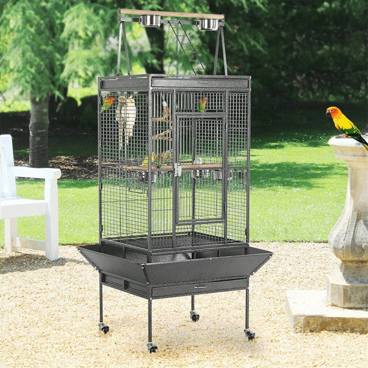 68.5'' H Metal Rolling Bird Cage Parrot Cage,Black - Image 10
