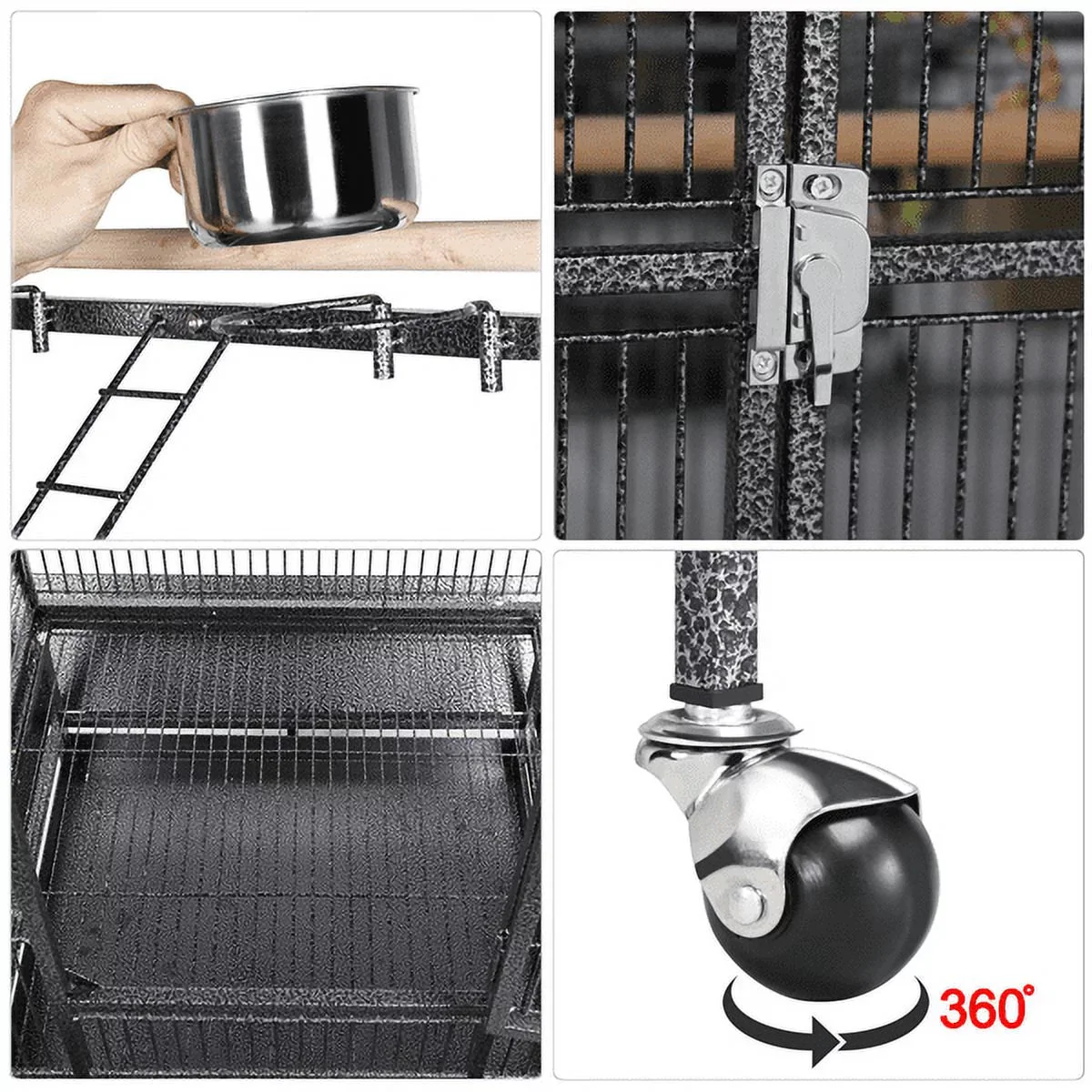 68.5'' H Metal Rolling Bird Cage Parrot Cage,Black - Image 3