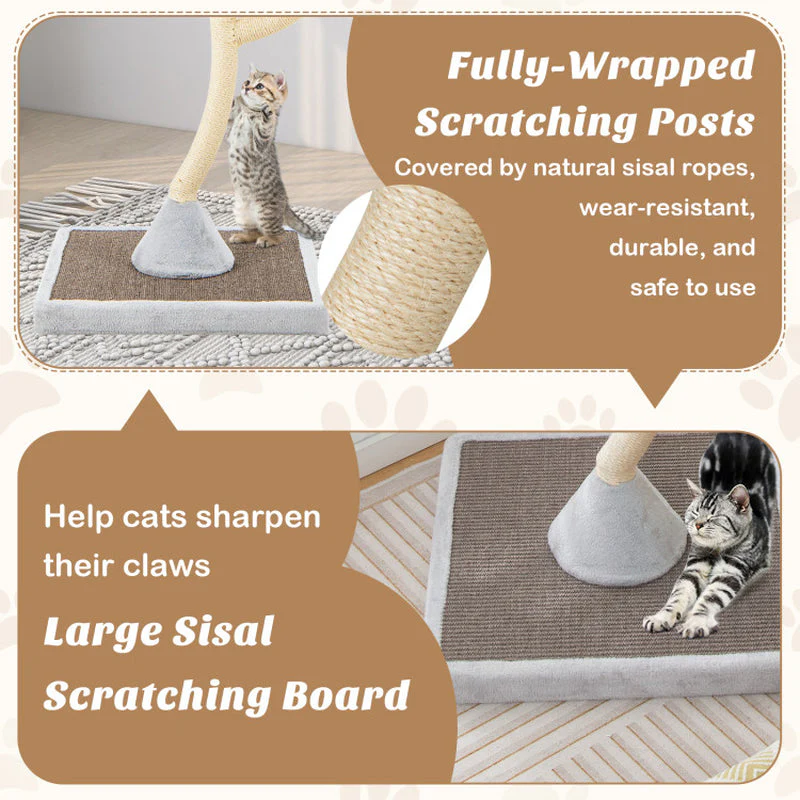 70" Tall Metal Cat Tree Tower with 3 Plush Perches & Sisal Scratching Posts - Image 8