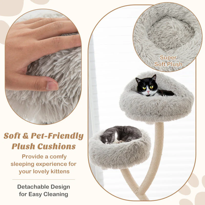 70" Tall Metal Cat Tree Tower with 3 Plush Perches & Sisal Scratching Posts - Image 9
