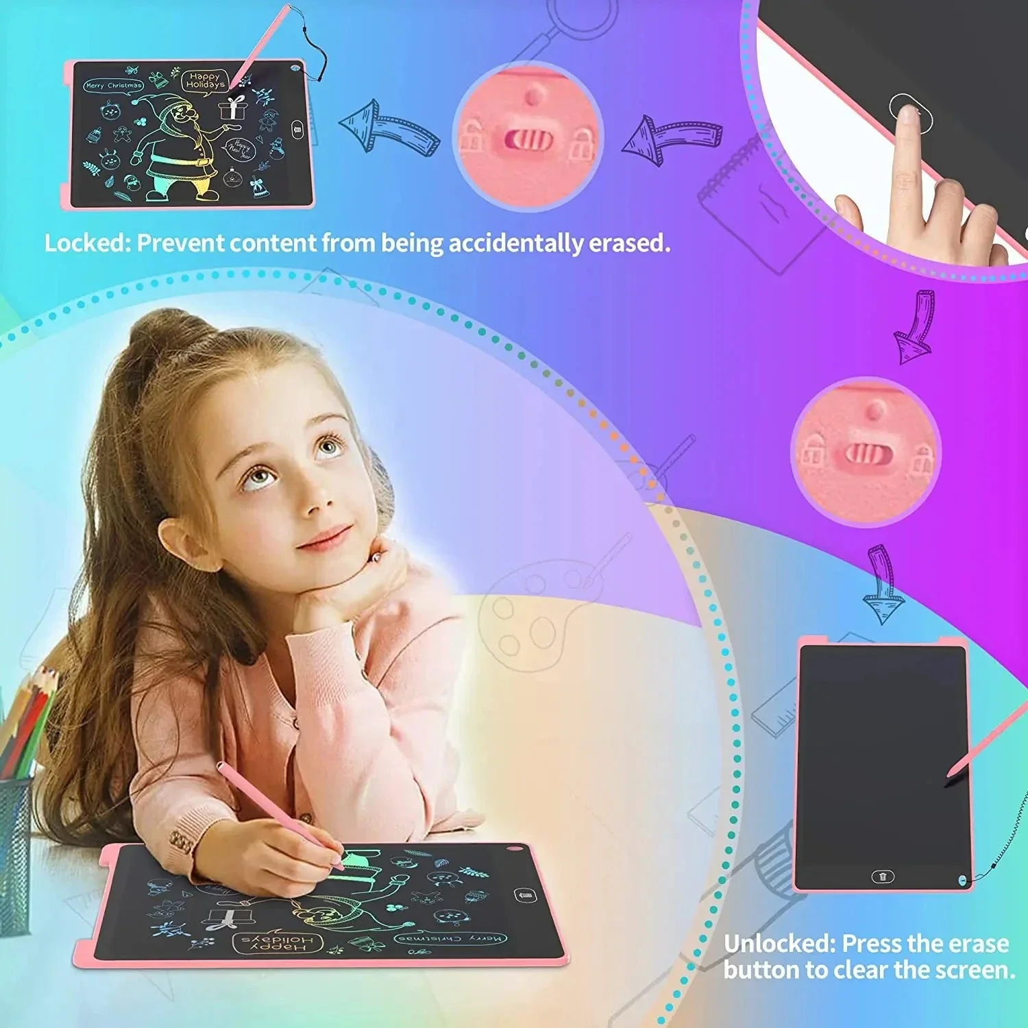 8.5 & 12 Inch LCD Writing Tablet for Kids – Digital Drawing Board & Handwriting Pad Toy with Stylus - Image 3